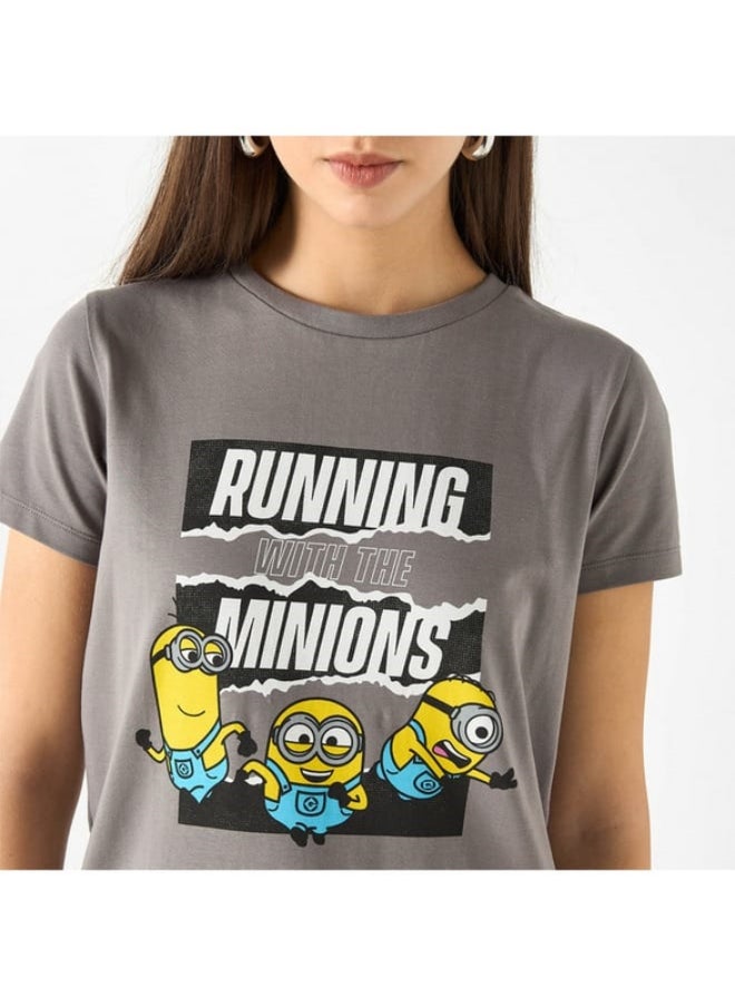 SP Characters - Minion Print Crew Neck T-shirt with Short Sleeves - Image 1