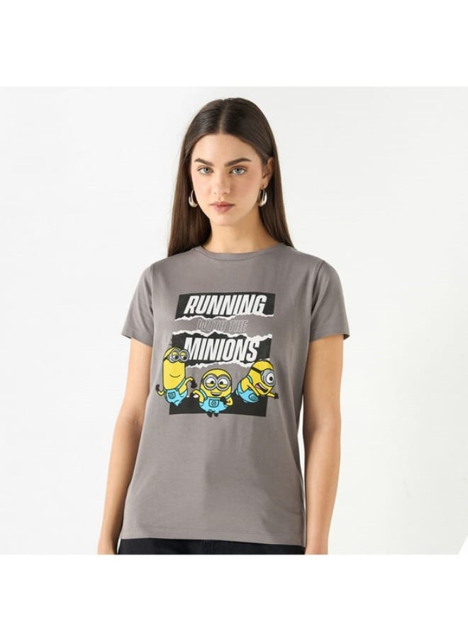 SP Characters - Minion Print Crew Neck T-shirt with Short Sleeves - Image 1