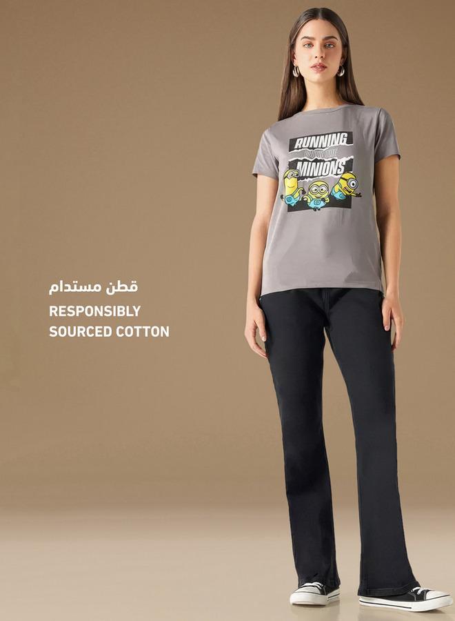 SP Characters Minion Print Crew Neck T-shirt with Short Sleeves - Image 2