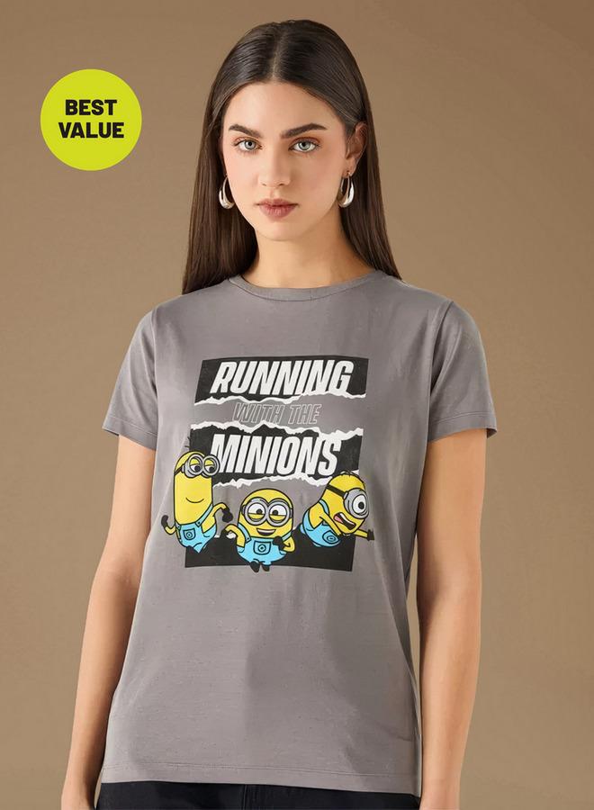 SP Characters Minion Print Crew Neck T-shirt with Short Sleeves - Image 1