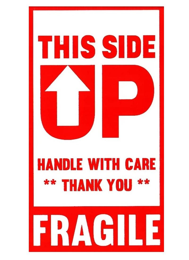 Rubik - 250pcs Fragile Label Stickers (9 x 5cm) This Side Up Handle With Care Vertical Warning Sign Labels for Safe Shipping Moving Packaging - Image 1
