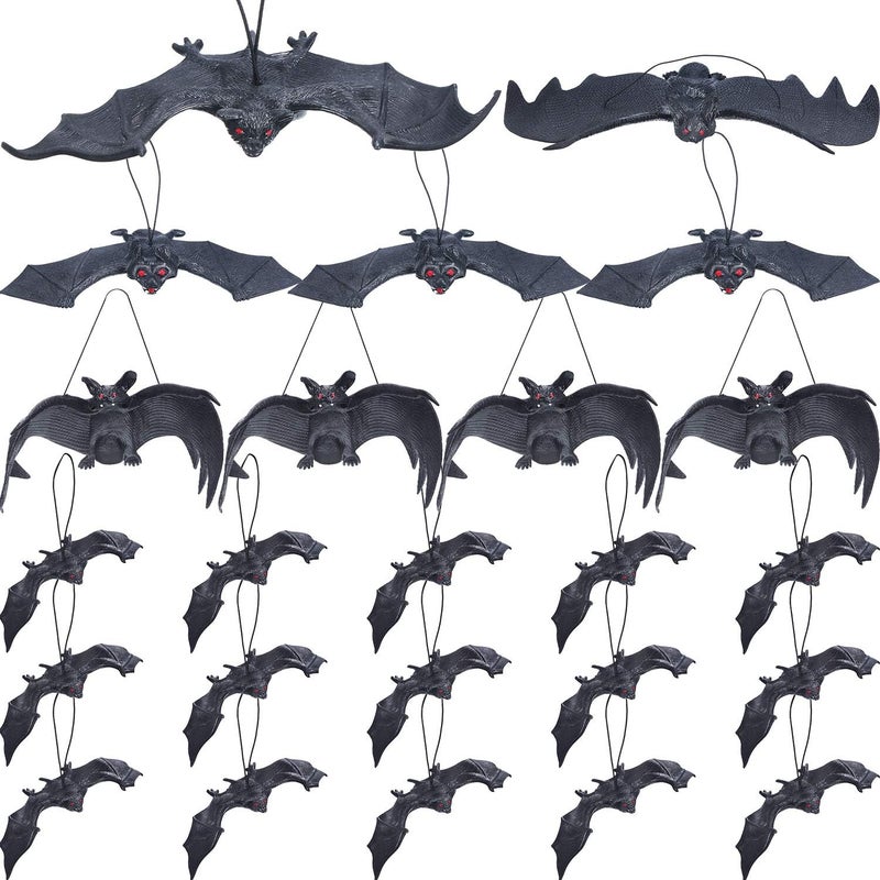 JOVITEC 24 Pieces Halloween Hanging Bats Decoration Rubber Realistic Spooky Bats for Halloween Party Favors and Decoration 5 Sizes - Image 1