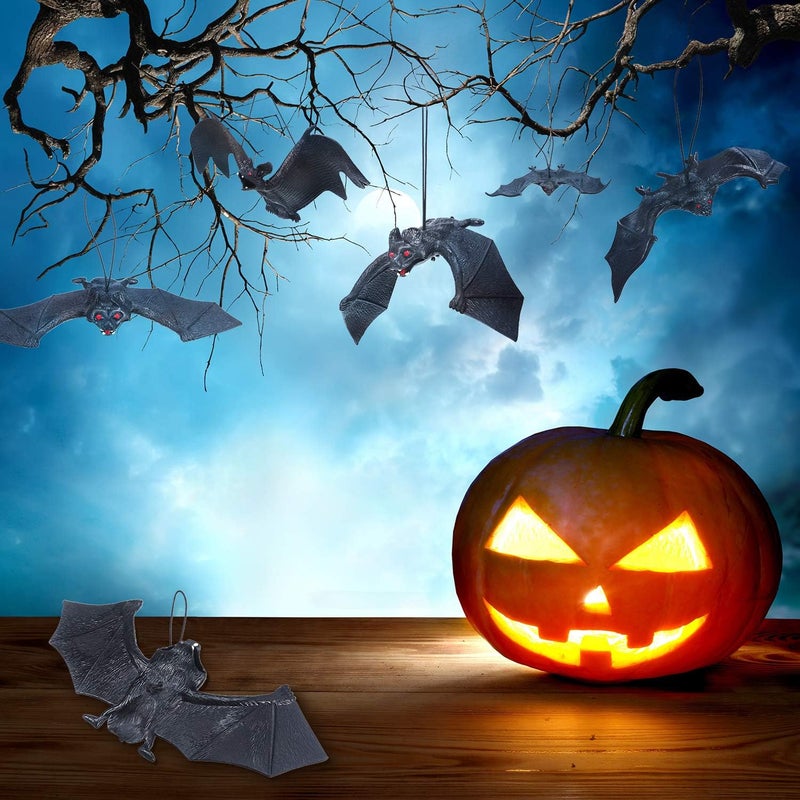 JOVITEC 24 Pieces Halloween Hanging Bats Decoration Rubber Realistic Spooky Bats for Halloween Party Favors and Decoration 5 Sizes - Image 2