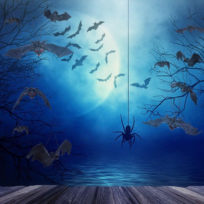 JOVITEC 24 Pieces Halloween Hanging Bats Decoration Rubber Realistic Spooky Bats for Halloween Party Favors and Decoration 5 Sizes - Image 4
