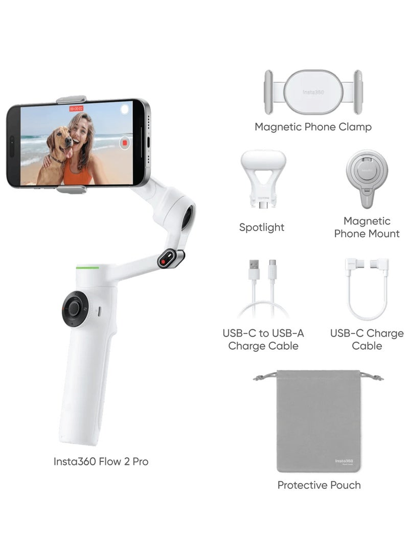Insta360 FLOW 2 PRO | Creator Kit | Ultimate AI Tracking Gimbal Stabilizer – Summit White - Image 1