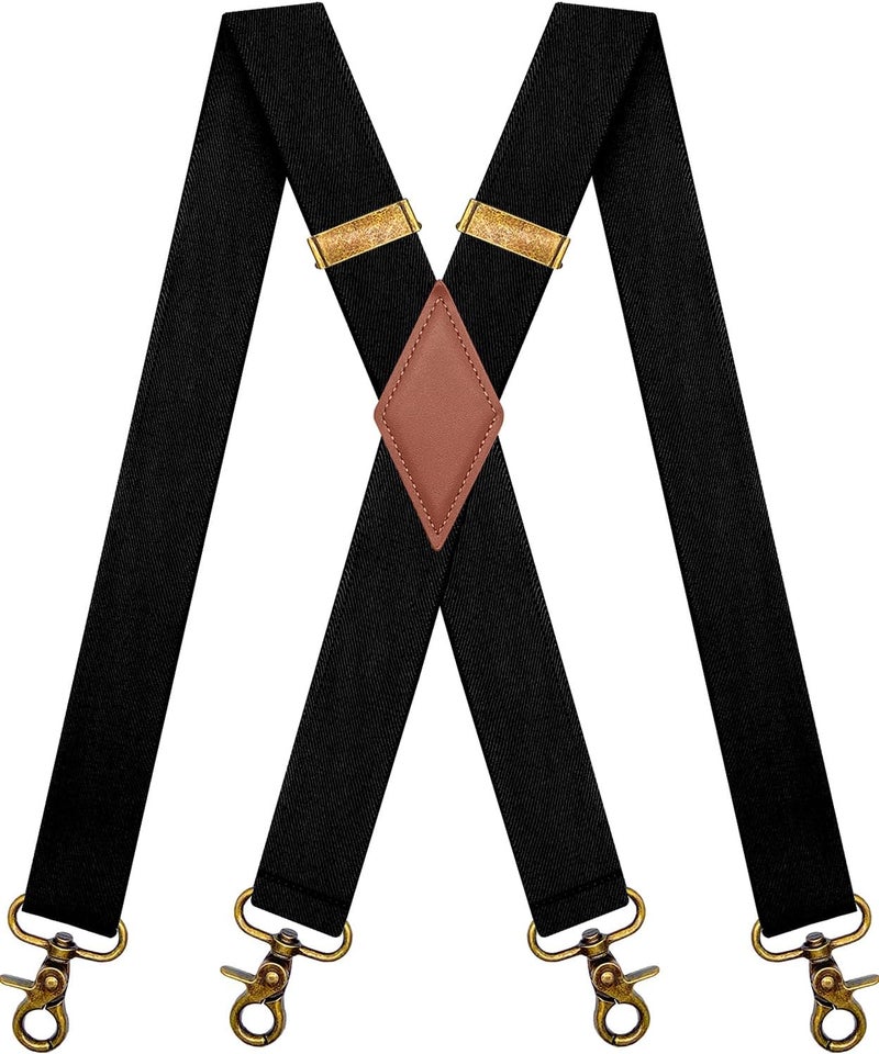 AYOSUSH Vintage Suspenders for Men Heavy Duty 4 Snap Hooks for Belt Loops Adjustable X Back - Image 1