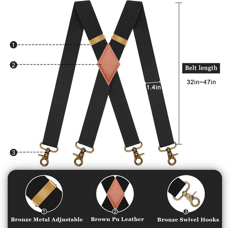 AYOSUSH Vintage Suspenders for Men Heavy Duty 4 Snap Hooks for Belt Loops Adjustable X Back - Image 2
