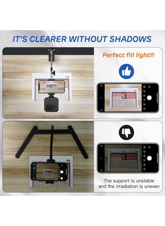 Overhead Phone Mount, Articulating Arm Cell Phone Holder with LED Light, Flexible Phone Stand for Live Streaming, Video Recording, Painting Lighting, Cooking