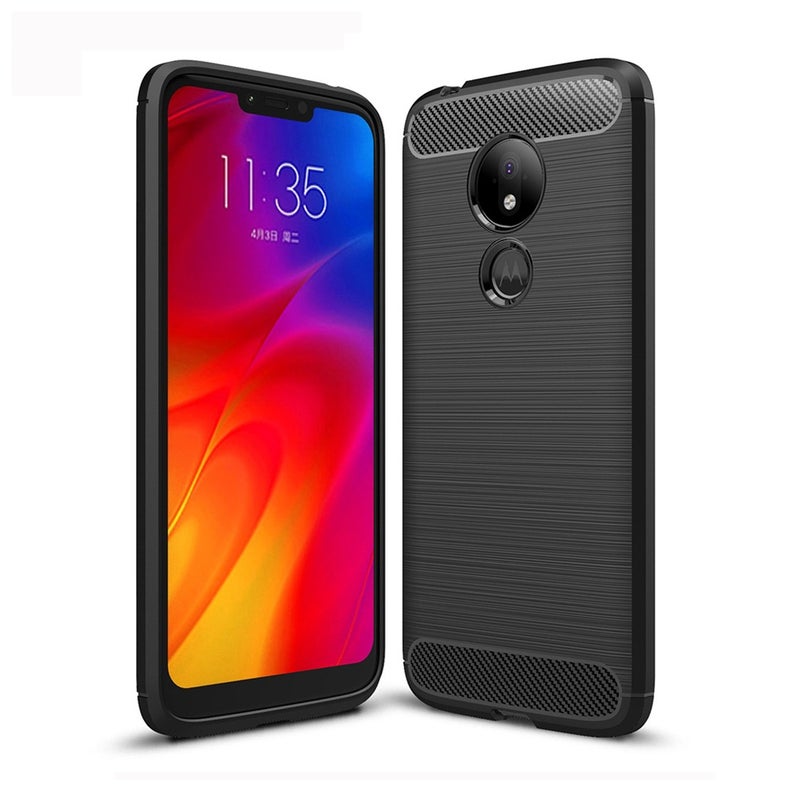 HuHa Case Cover Brushed Texture Carbon Fiber TPU Case for Motorola Moto G7 Power EU Version(Black) - Image 1