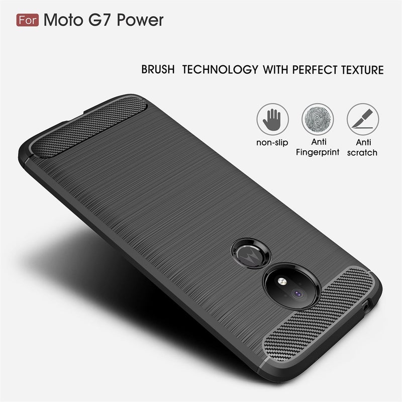 HuHa Case Cover Brushed Texture Carbon Fiber TPU Case for Motorola Moto G7 Power EU Version(Black) - Image 2