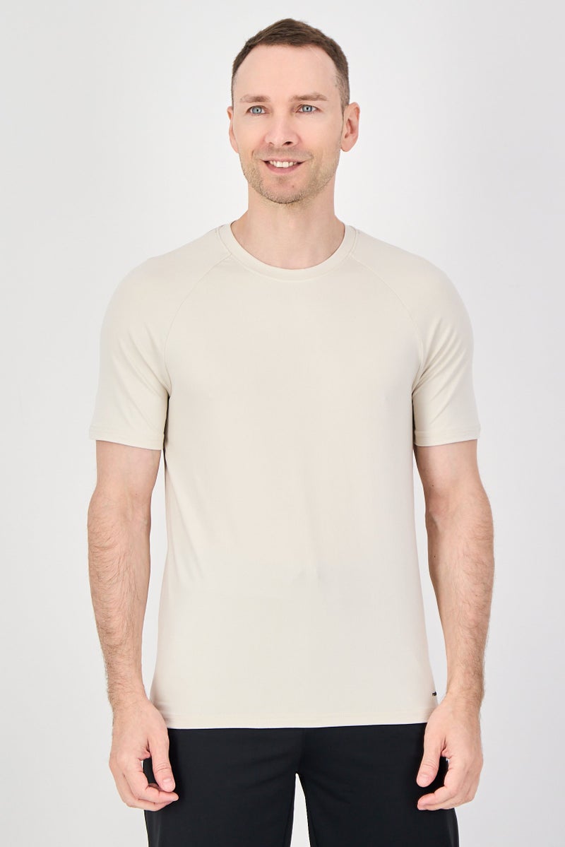 MOTION Men Sportswear Fit Short Sleeve Training T-Shirt, Beige - Image 1