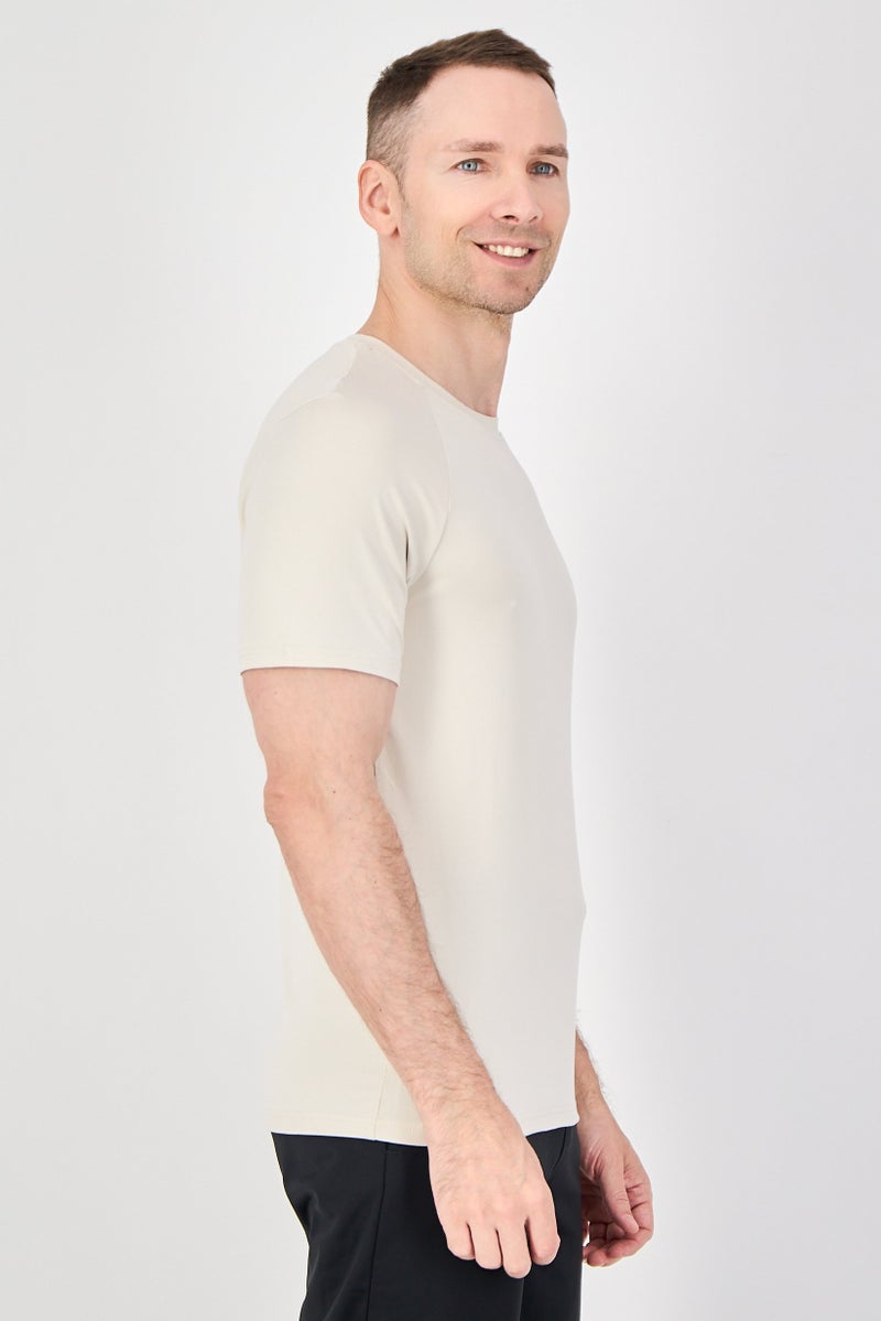 MOTION Men Sportswear Fit Short Sleeve Training T-Shirt, Beige - Image 2