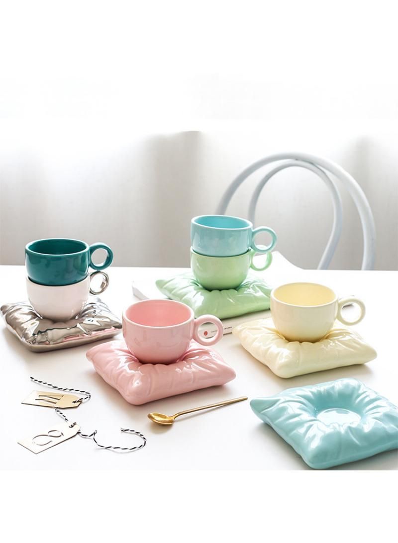 Creative Macaron Pillow Coffee Cup Ice Cream Ceramic Mug Silver  - Image 1