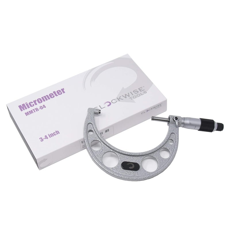 Clockwise Tools MMTR-04 Premium Outside Micrometer with Carbide Tip 3-4" Measuring Range 0.0001" Graduation Precision Machinist Tool - Image 4