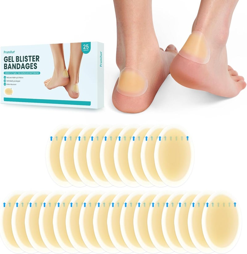 Promifun Blister Bandages for Feet Hydrocolloid Bandages  Promifun 25ct Water Resistant Gel Blister Cushions Pads for Prevention  Recovery Heel Pack - Image 1