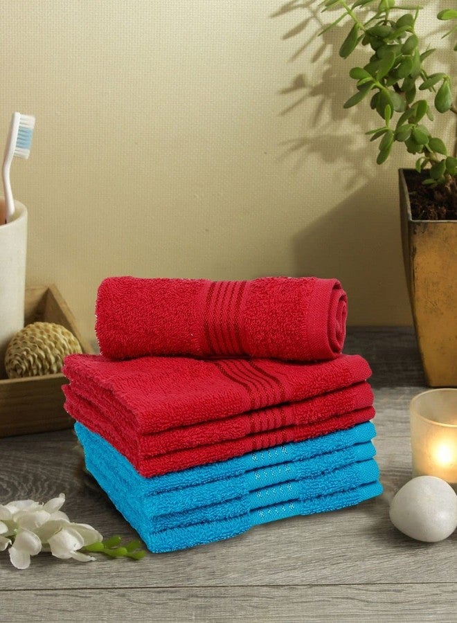 KOPA Quick Dry 100% Cotton Soft Terry Towel -8pc Face Towel (d'ross) | Quick Dry 100% Cotton | Super Absorbent, Lightweight, Odour Free - for Men, Women, Kids Solid-red/Turq - Image 1