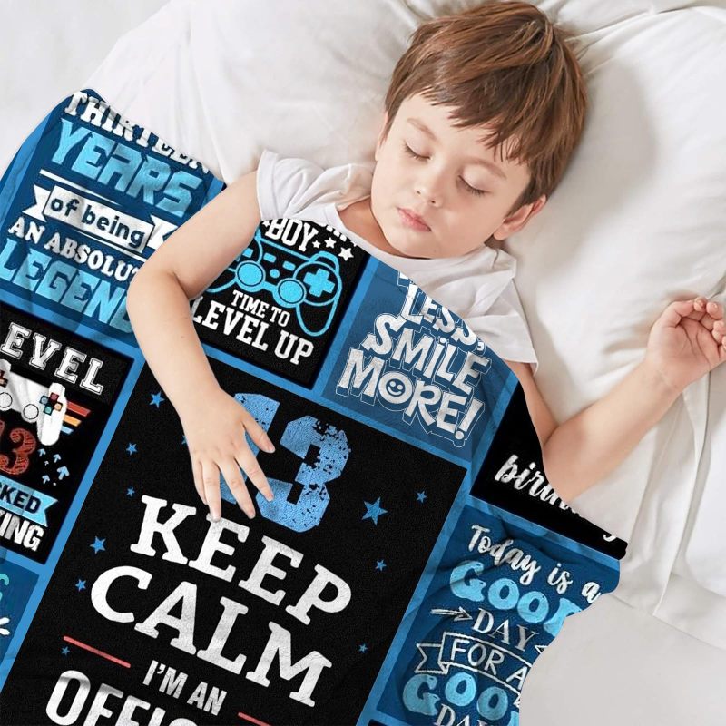 13th Birthday Blanket: 50 By 60 Inches Blue Ultra-Soft Premium Flannel - Milestone Gaming Themed Design, Reusable Blanket for Teen Boys, Couch, Bed, Camping & Gifting Occasions - Image 3