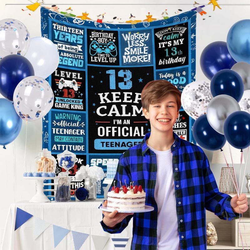 13th Birthday Blanket: 50 By 60 Inches Blue Ultra-Soft Premium Flannel - Milestone Gaming Themed Design, Reusable Blanket for Teen Boys, Couch, Bed, Camping & Gifting Occasions - Image 5