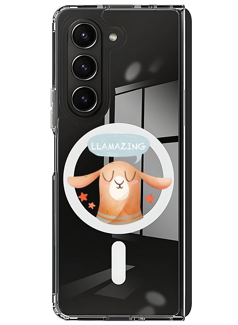 Theodor Magnetic Case for Samsung Galaxy Z Fold 6 Compatible with MagSafe Wireless Charging, Shockproof Phone Bumper Cover Llamazing lama - Image 1