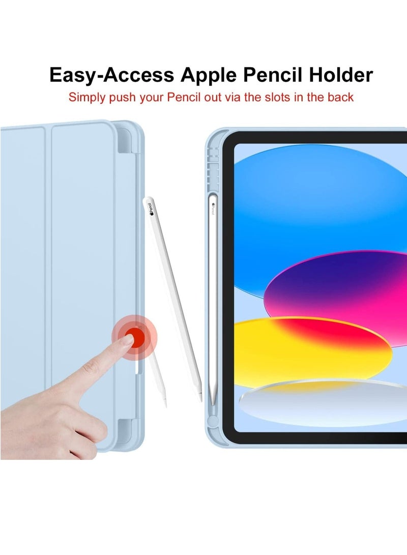 MUNTAQI New iPad 10.9 Inch Case 2022 (10th Gen) with Pencil Holder, Trifold Stand Smart Case, Soft TPU Back, Auto Wake/Sleep (Sky Blue) - Image 3