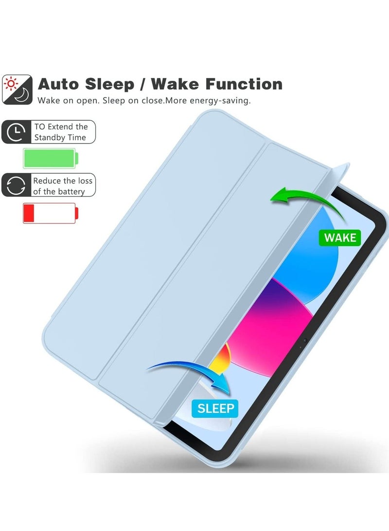 MUNTAQI New iPad 10.9 Inch Case 2022 (10th Gen) with Pencil Holder, Trifold Stand Smart Case, Soft TPU Back, Auto Wake/Sleep (Sky Blue) - Image 2