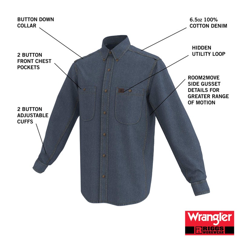 Wrangler Riggs Workwear mens Denim Work Shirt ,Antique Navy ,X-Large - Image 4
