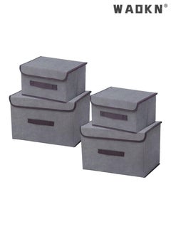 WAOKN 4Pack Fabric Storage Bins with Lid,Foldable Closet Storage Boxes for Shelves, Large Collapsible Clothing Organizers Containers  - Image 1