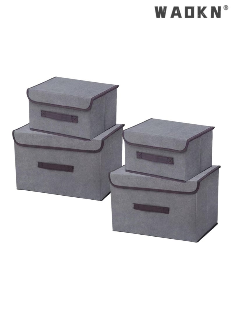 WAOKN - 4Pack Fabric Storage Bins with Lid,Foldable Closet Storage Boxes for Shelves, Large Collapsible Clothing Organizers Containers - Image 1