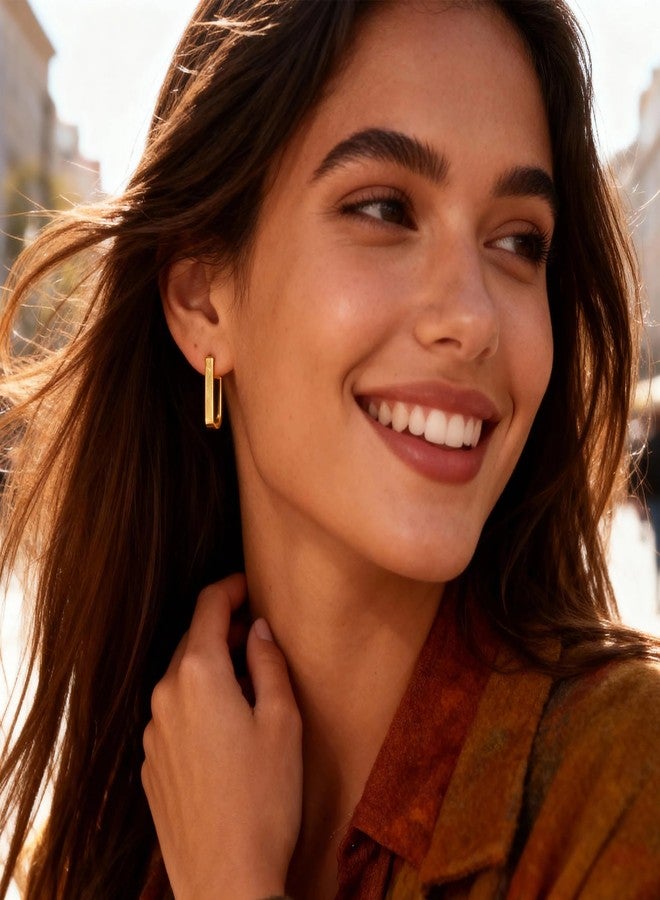 أليكس كرافت أقراط حلقية مطلية بذهب عيار 14 قيراطًا للنساء، أقراط ذهبية صغيرة وعصرية، مضادة للحساسية، مصنوعة من الفضة الإسترليني عيار 925، أقراط حلقية مربعة صغيرة وسميكة، هدية مجوهرات - Image 3