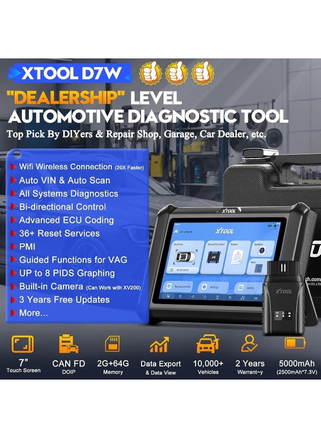 XTOOL XTOOL D7W Wireless OBD2 Scanner Diagnostic Tool  - Image 2