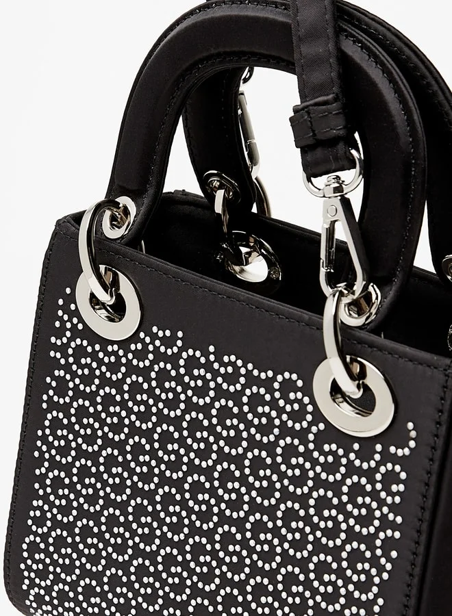 سيليست Women's Embellished Monogram Detail Mini Tote Bag with Detachable Strap