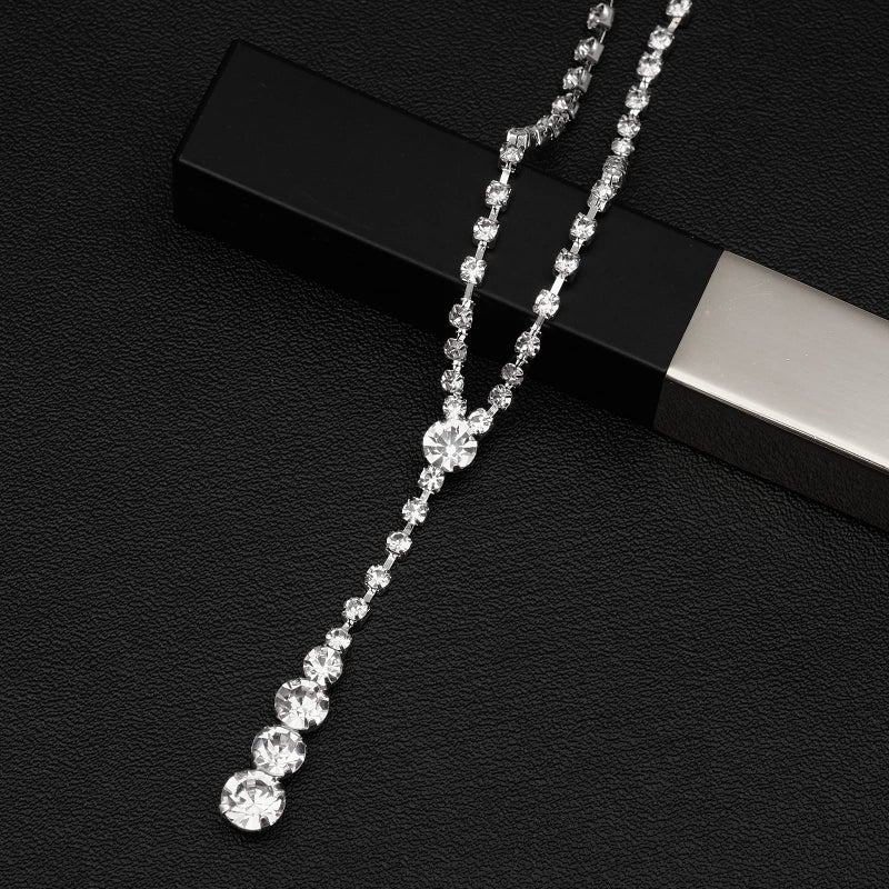 Aixiao Elegant Silver Necklace Earrings Bracelet Crystal Bridal Wedding Jewelry Sets for Brides Bridesmaid Prom Costume Accessories - Image 4