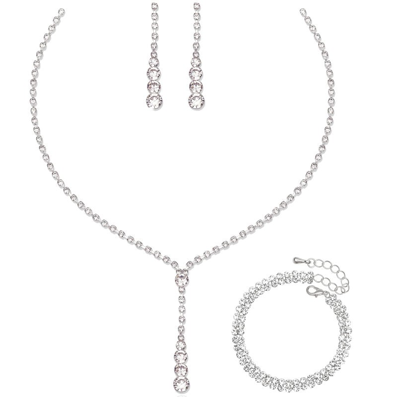Aixiao Elegant Silver Necklace Earrings Bracelet Crystal Bridal Wedding Jewelry Sets for Brides Bridesmaid Prom Costume Accessories - Image 1