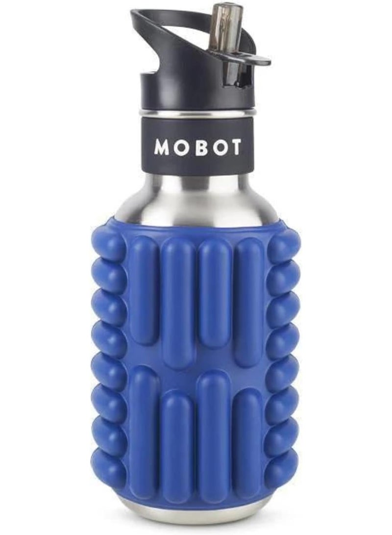 MOBOT Portable Travel Foam Roller Water Bottle with Sip Straw, Stainless Steel Screw Lid | Insulated Sports Water Bottle and Foam Rollers for Yoga, Workout, Home Gym, & Exercise, Blue 532ml - Image 1