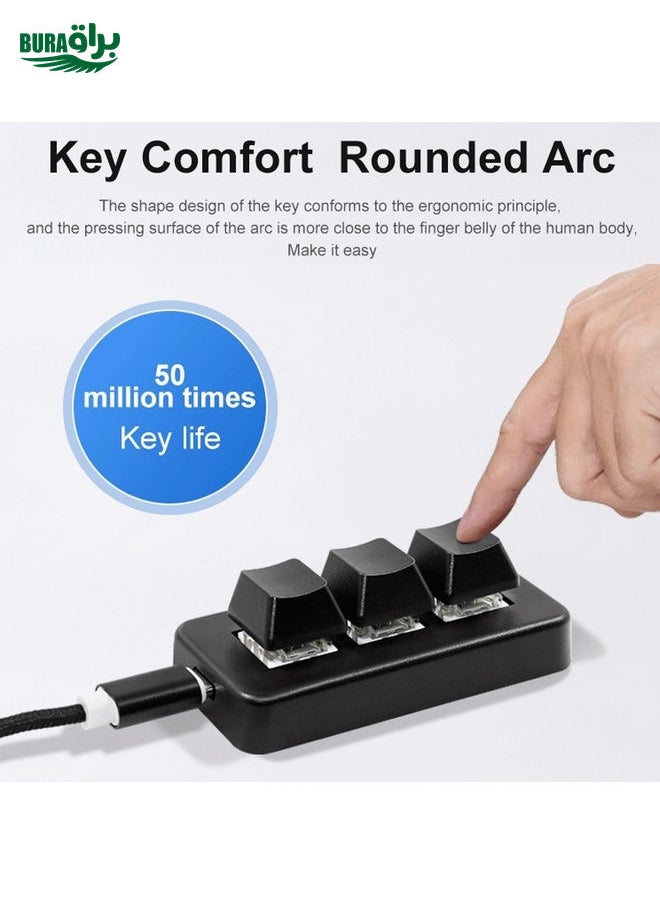 BURAQ MK321BT Bluetooth 5.1 3 Keys Custom Keys Game Office PS Clip Macro Programming Keypad(Black)  - Image 5