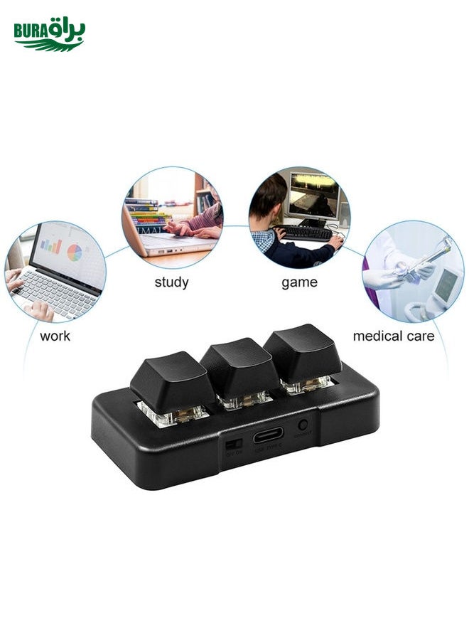 BURAQ MK321BT Bluetooth 5.1 3 Keys Custom Keys Game Office PS Clip Macro Programming Keypad(Black)  - Image 3