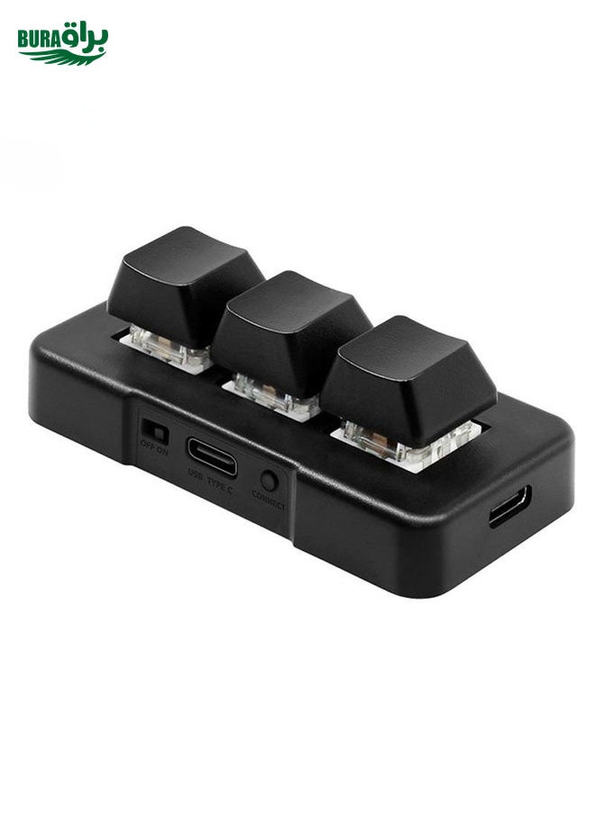 BURAQ MK321BT Bluetooth 5.1 3 Keys Custom Keys Game Office PS Clip Macro Programming Keypad(Black)  - Image 1