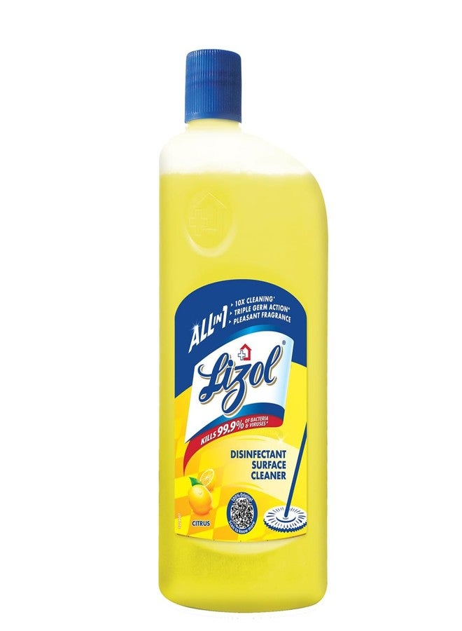 Lizol Disinfectant Surface & Floor Cleaner Liquid, Citrus - 1 Litre | Suitable for All Floor Cleaner Mops | Kills 99.9% Germs| India's #1 Floor Cleaner - Image 1