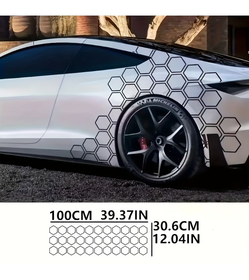 White 33 Pieces Hexagon Combo Sport Car Vinyl Decal Sticker Set - Image 1