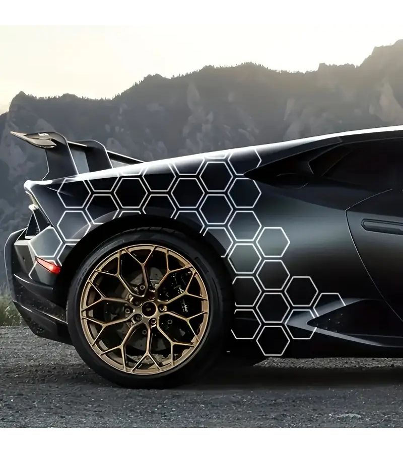 White 33 Pieces Hexagon Combo Sport Car Vinyl Decal Sticker Set - Image 4