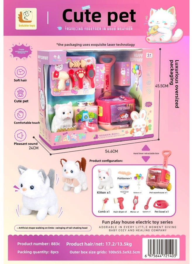 Fang Deer Children's Electric Plush Pet White Rabbit Puppy Kitten Cute Pet Transparent Shoulder Bag Simulation Shape-Color:883C Adorable Luxury Cart Gift Box (Xiao Mao)  - Image 1