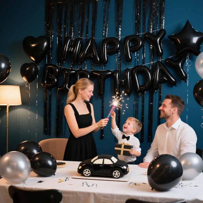 WEIKA 29 Pcs Black Birthday Party Decorations - Happy Birthday Balloons Banner, Heart & Star Foil Balloon, Confetti & Latex Balloons, Foil Fringe Curtains Party Supplies for Men - Image 5