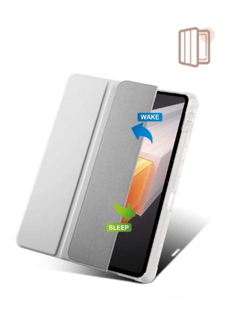 Case for Honor Pad 9 12.1 Inch,Transparent Airbag With Pen Slot For Anti Drop, Tablet Protective Cover, Triple Fold Multi Angle Design, Automatic Wake-up/sleep, Soft Leather,Grey