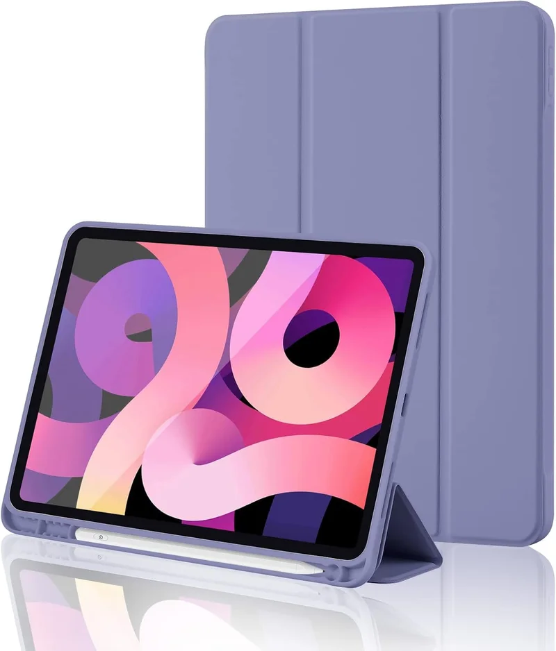 بلو بيك iPad (A16) 11th Generation, iPad 10.9 Inch with Pencil Holder, Soft TPU Back Slim Smart Protective Trifold Stand Cover, Auto Wake/Sleep, Blue Gray