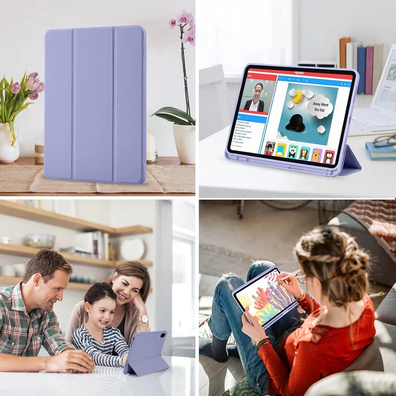 Bluepeak Blue Gray iPad (A16) 11th Generation, iPad 10.9 Inch with Pencil Holder, Soft TPU Back Slim Smart Protective Trifold Stand Cover, Auto Wake/Sleep, Blue Gray  | Best Price UAE