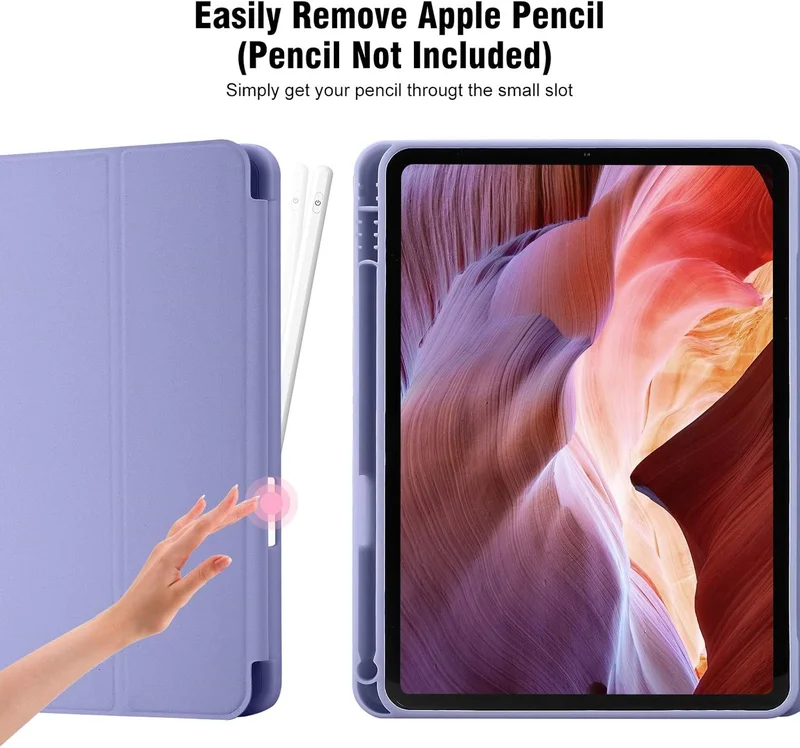 Bluepeak Blue Gray iPad (A16) 11th Generation, iPad 10.9 Inch with Pencil Holder, Soft TPU Back Slim Smart Protective Trifold Stand Cover, Auto Wake/Sleep, Blue Gray  | Best Price UAE