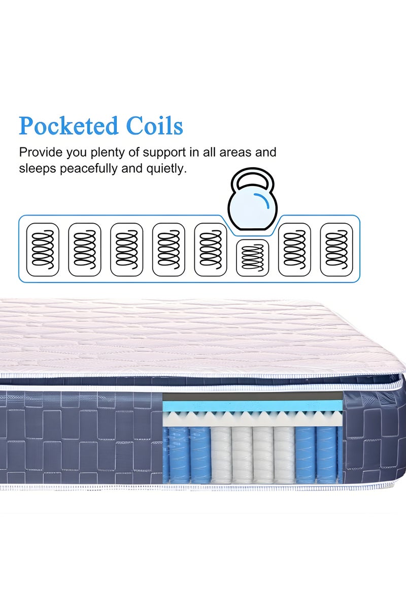 تريفكس مرتبة كينج سايز، مرتبة بونيل سبرينجز، وسادة علوية، سمك 30 سم، مرتبة كينج سايز مع إسفنج ميموري فوم جل وإسفنج بولي يوريثان، نسيج محبوك عالي الجودة، مضاد للبكتيريا، 450 جرام لكل متر مربع، مقاوم للحريق، مرتبة متينة ومريحة، 180×200 - Image 5