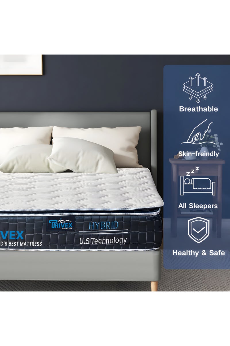 تريفكس مرتبة كينج سايز، مرتبة بونيل سبرينجز، وسادة علوية، سمك 30 سم، مرتبة كينج سايز مع إسفنج ميموري فوم جل وإسفنج بولي يوريثان، نسيج محبوك عالي الجودة، مضاد للبكتيريا، 450 جرام لكل متر مربع، مقاوم للحريق، مرتبة متينة ومريحة، 180×200 - Image 2