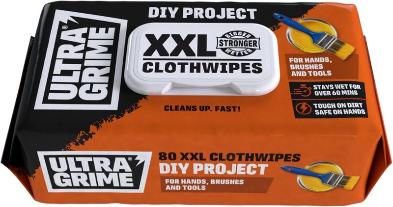 UltraGrime مناديل DIY XXL للاستخدام الشاق 80 منديل سميك - مناديل كبيرة للاستخدام الشاق - مناديل تنظيف للاستخدام الشاق - مناديل مزيلة للبقع - مناديل تنظيف الأسطح - للاستخدام الشاق - مناديل متعددة الاستخدامات لإزالة الطلاء - Image 1