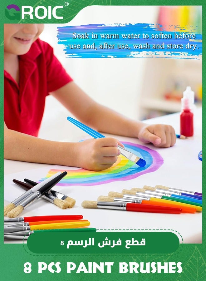 GROIC 8 Pcs Paint Brushes for Kids, Round and Flat Kids Paint Brushes,Easy Hold and Clean Toddler Paint Brushes, Bristle Craft Paint Brushes - Image 4